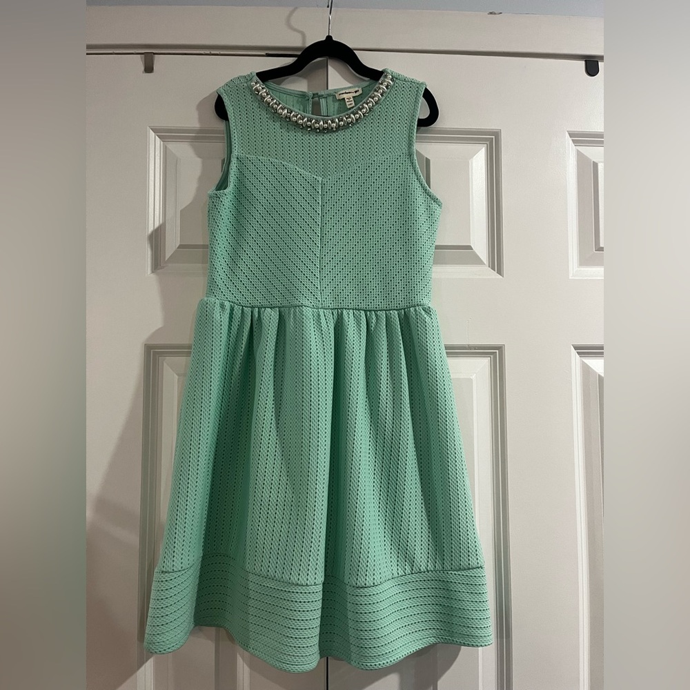 Monteau Mint Green Sleeveless Dress with Rhinestone Detail